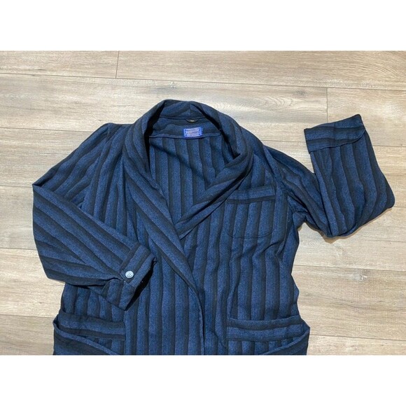Vintage Pendleton Wool Robe Mens M Blue Striped Belted Academia Heritage USA - Picture 2 of 9